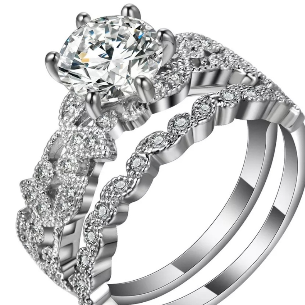 Gorgeous art deco sapphire wedding ring set silver